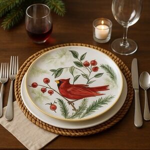 Eli + Ana Handmade Ceramics 11" Cardinal Red Bird Plate 2023 Christmas Decor